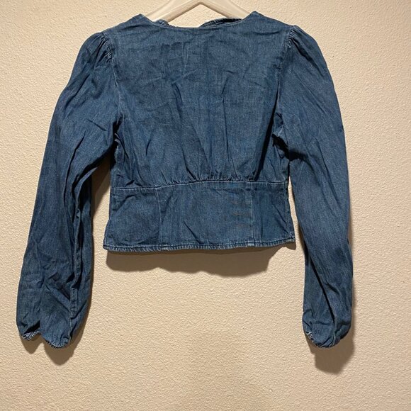 Levi’s Y2K Denim Prairie Corset Blouse Puff Sleeve Button-Up – Size Medium - Picture 5 of 5